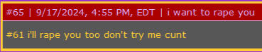 Guestbook message reading: "#61 I'll rape you too don't try me cunt".